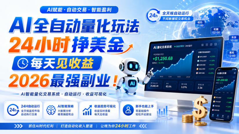 (19899期)AI量化全自动操作挣美金,矩阵可日入1000+,适合普通人的副业!