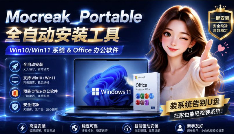 (19970期)Mocreak全自动安装office和win10、win11系统,告别U盘装系统,使用安全可靠