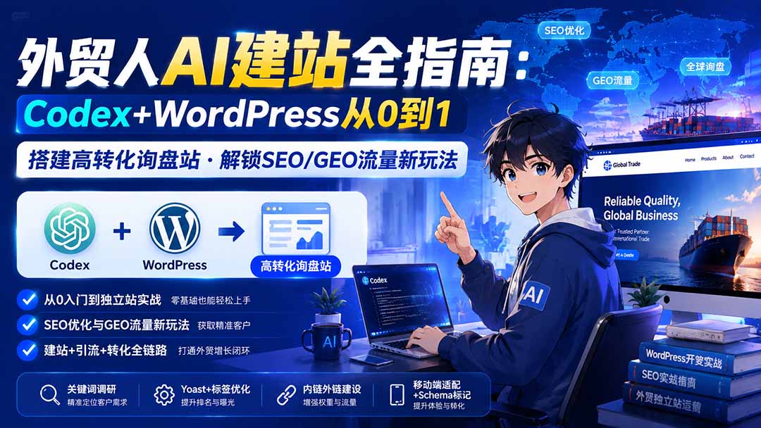 (19818期)外贸人AI建站全指南:Codex+WordPress从0到1·搭建高转化询盘站·解锁SEO/GEO流量新玩法-更新