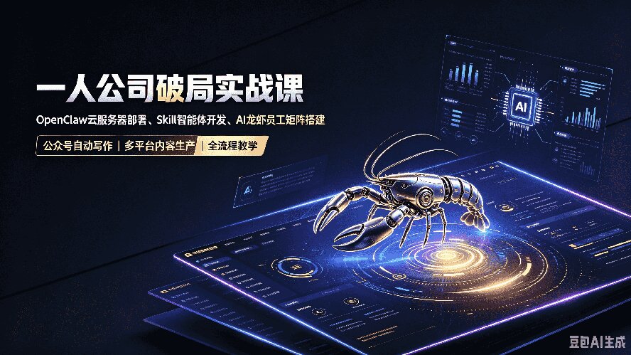 （19995期）一人公司破局实战课｜OpenClaw云服务器部署、Skill智能体开发、AI龙虾员工矩阵搭建，公众号自动写作与多平台内容…