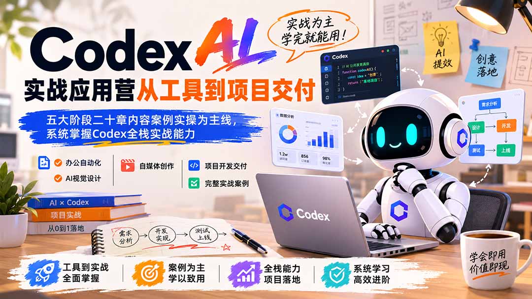 (19854期)Codex AI实战应用营从工具到项目交付;五大阶段二十章内容案例实操为主线,系统掌握Codex全栈实战能力