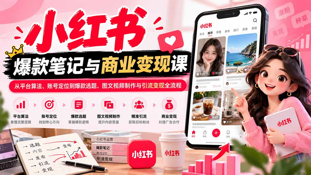 (20709期)2026小红书爆款笔记与商业变现课:从平台算法、账号定位到爆款选题、图文视频制作与引流变现全流程