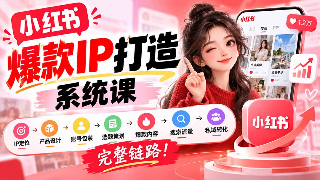 (20711期)【无水印】小红书爆款IP打造课:IP定位→产品设计→账号包装→选题策划→爆款内容→搜索流量→私域转化,完整链路