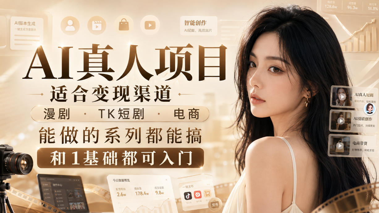 AI真人项目,适合变现渠道,漫剧,TK短剧,电商,能做的系列都能搞,0和1基础都可入门