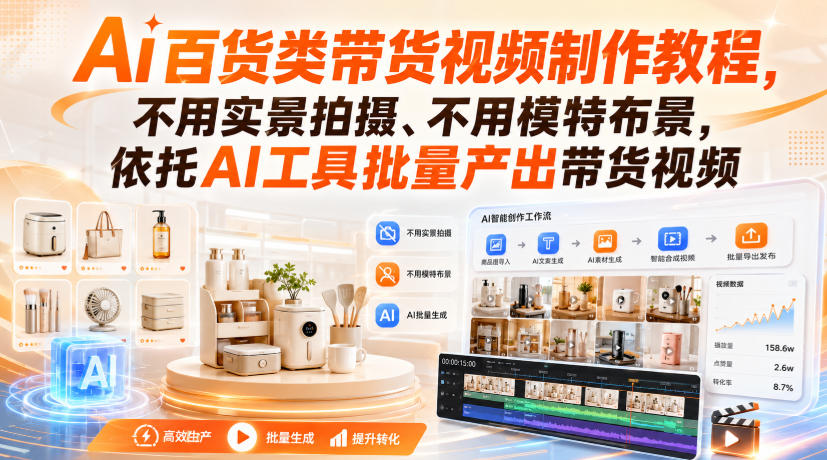 Ai百货类带货视频制作教程,不用实景拍摄、不用模特布景,依托AI工具批量产出带货视频