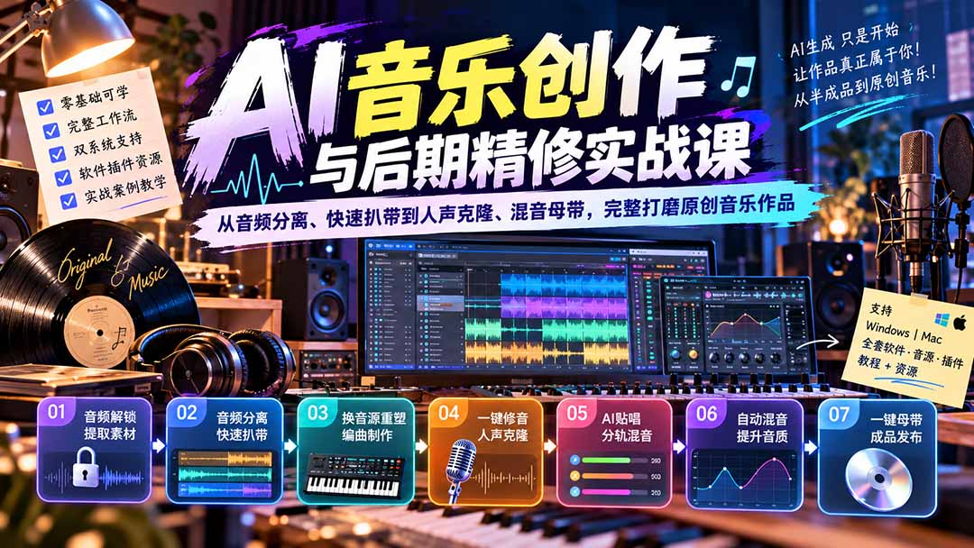 (20652期)AI音乐创作与后期精修实战课:从音频分离、快速扒带到人声克隆、混音母带,完整打磨原创音乐作品
