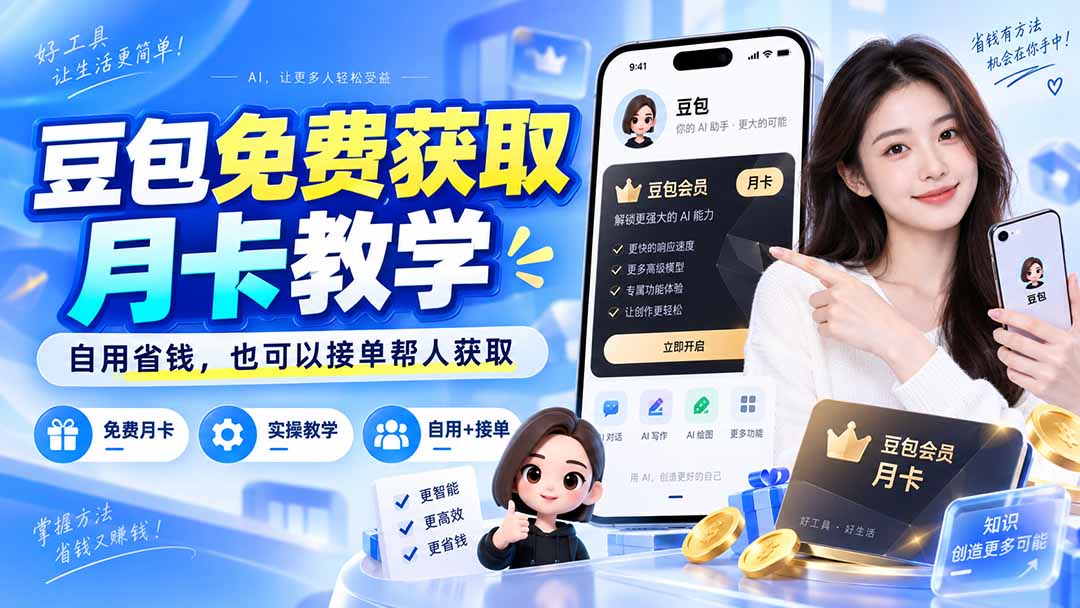 (20358期)豆包免费获取月卡教学,自用省钱,也可以接单帮人获取