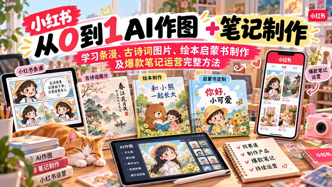 （20655期）2026小红书AI内容创作从0到1：学习条漫、古诗词图片、绘本启蒙书制作及爆款笔记运营完整方法