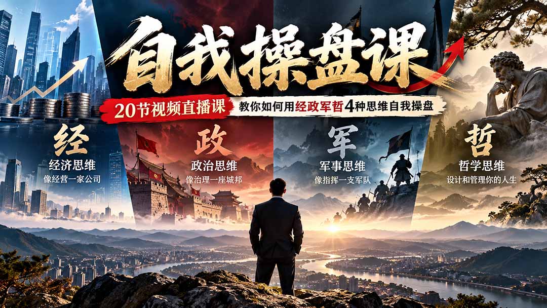 (20626期)【无水印】自我操盘课,20节视频直播课教你如何用经政军哲4种思维自我操盘(更新0924)