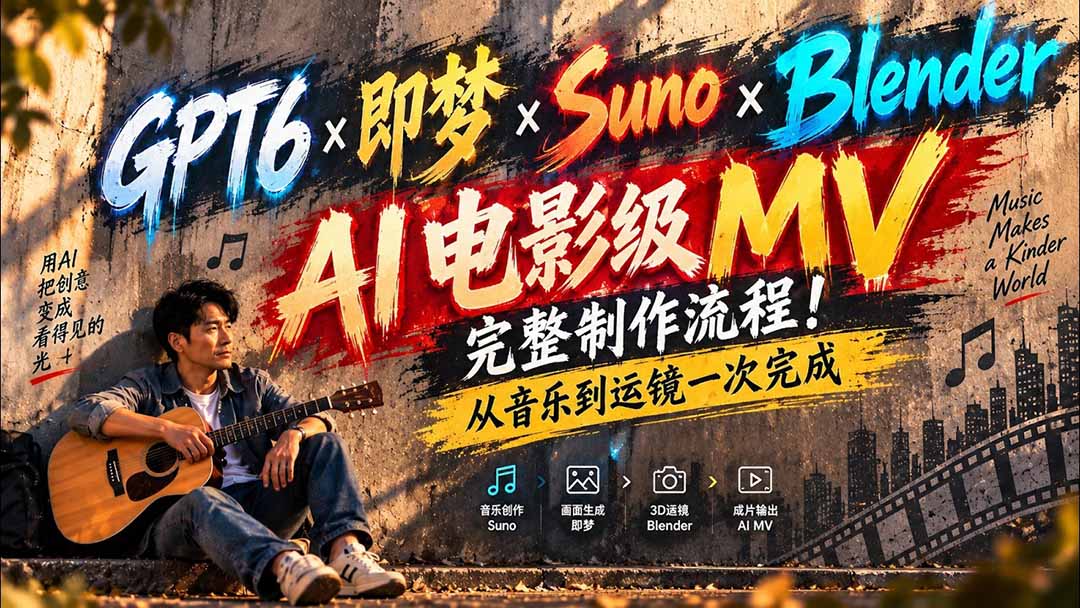 （20587期）GPT6×即梦×Suno×Blender｜AI电影级MV完整制作流程！从音乐到运镜一次完成 (无水印)