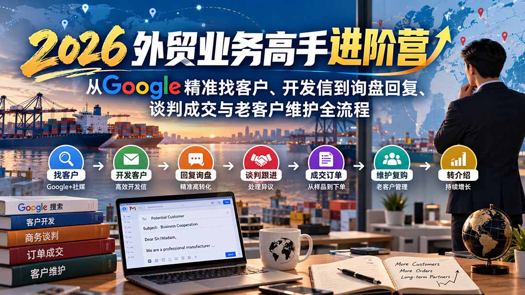 (20690期)2026外贸业务高手进阶营:从Google精准找客户、开发信到询盘回复、谈判成交与老客户维护全流程