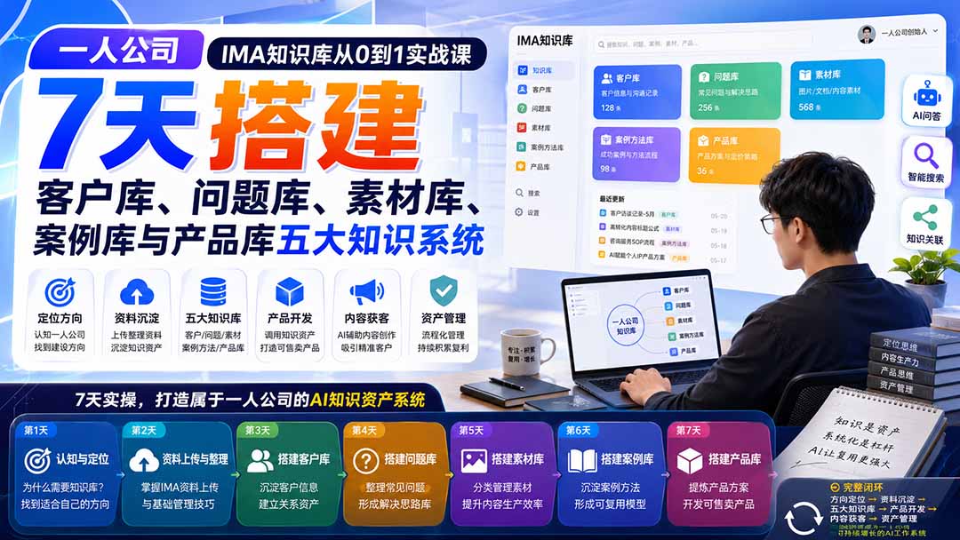 （20191期）一人公司IMA知识库从0到1实战课：7天搭建客户库、问题库、素材库、案例库与产品库五大知识系统
