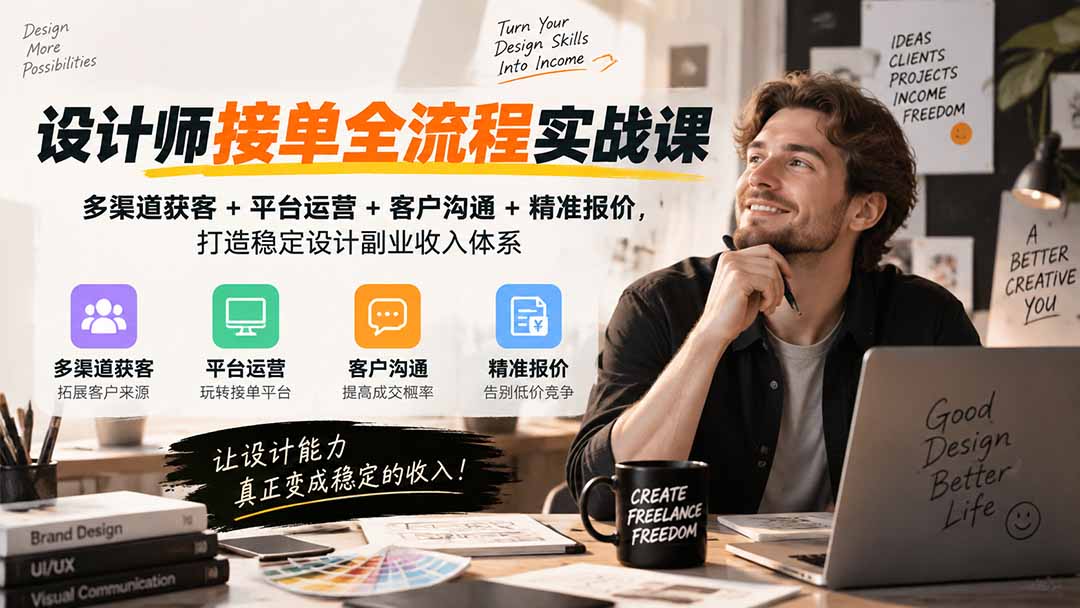 (20563期)设计师接单全流程实战课-无水印|多渠道获客+平台运营+客户沟通+精准报价,打造稳定设计副业收入体系