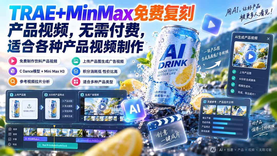 (20362期)TRAE+MinMax免费复刻产品视频,无需付费,适合各种产品视频制作