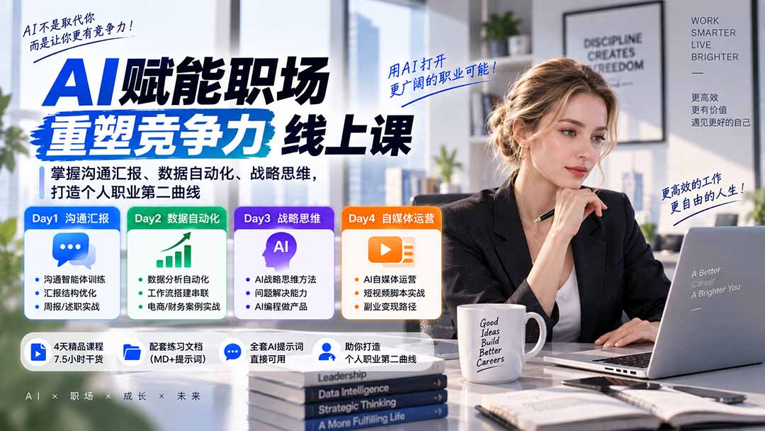 (20531期)AI职场提效与第二曲线实战课-无水印:学习沟通汇报、数据工作流和战略思维,掌握AI编程做产品及自媒体运营方法