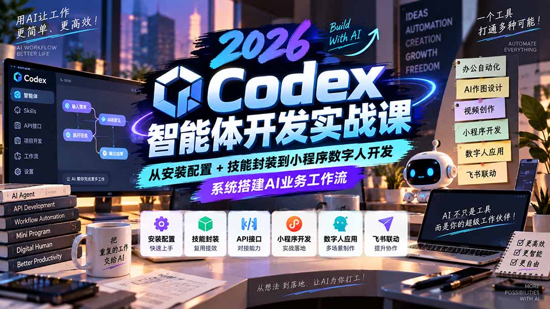 （20574期）2026Codex智能体开发实战课：从安装配置+技能封装到小程序数字人开发，系统搭建AI业务工作流