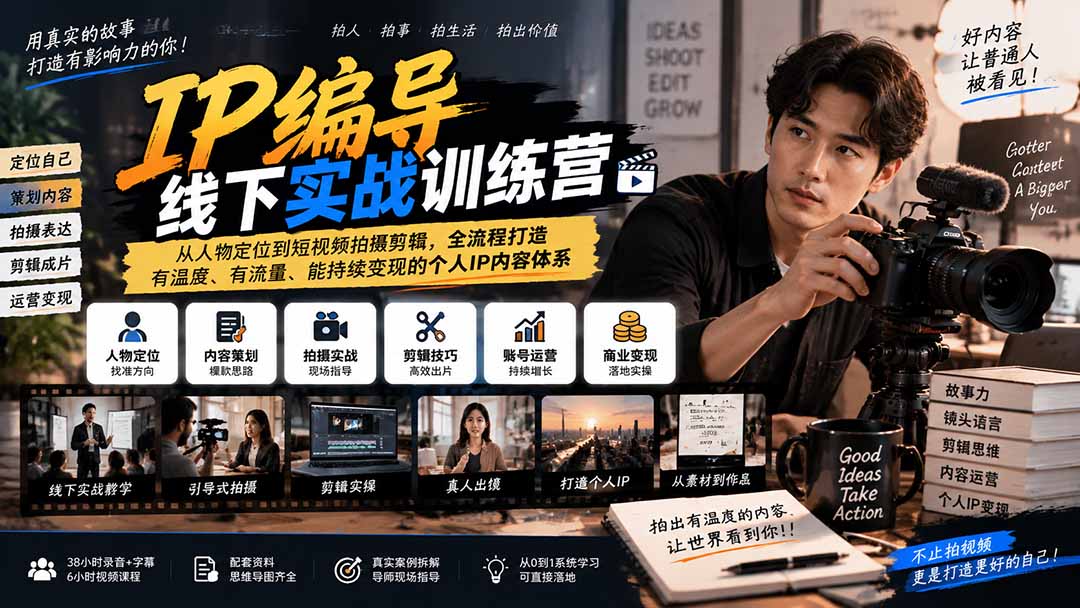 (20610期)IP编导线下实战训练营-更新:从人物定位到短视频拍摄剪辑,全流程打造有温度、有流量、能持续变现的个人IP内容体系