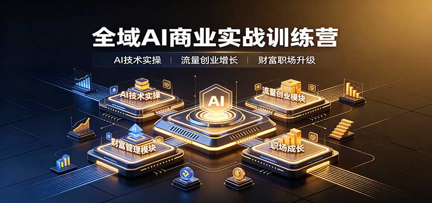 全域AI商业实战训练营:涵盖AI技术实操、流量创业、财富管理与职场成长全体系内容