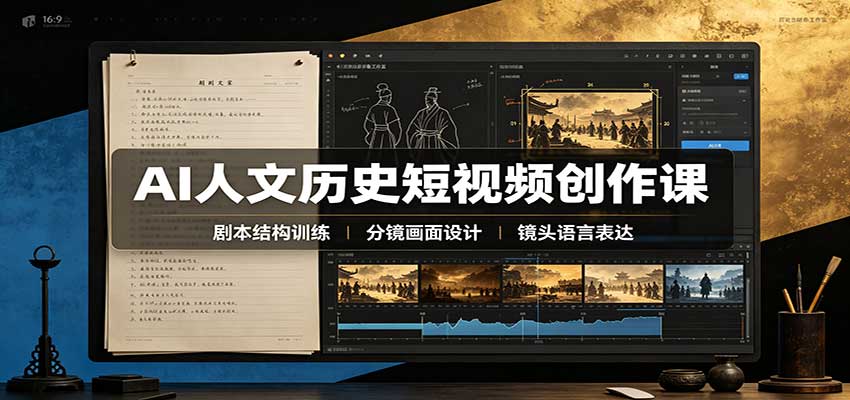 AI人文历史短视频创作课:赛道对标、剧本分镜制图,掌握视频完整产出流程