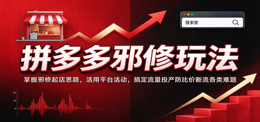 拼多多邪修玩法：掌握邪修起店思路，活用平台活动，搞定流量投产防比价断流各类难题