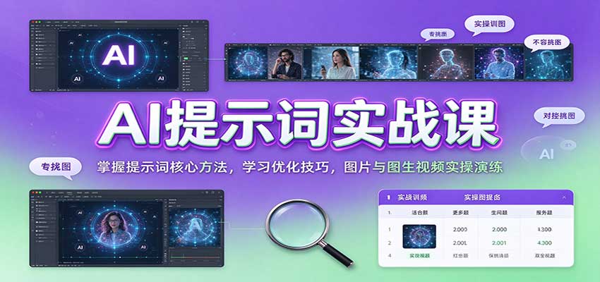 AI提示词实战课:掌握提示词核心方法,学习优化技巧,图片与图生视频实操演练