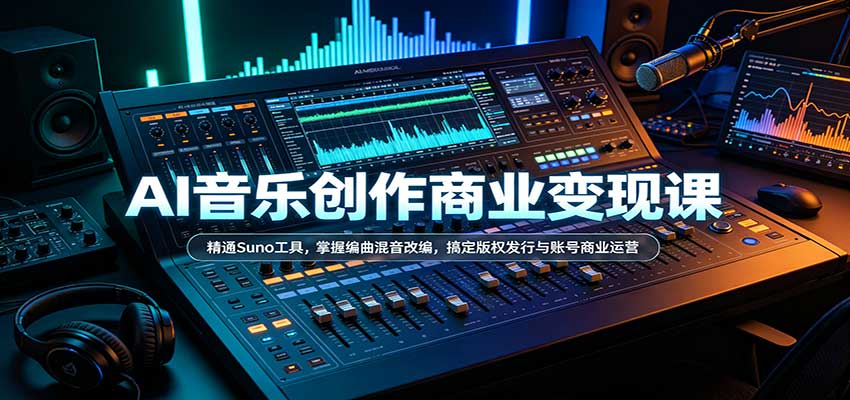 AI音乐创作商业变现课:精通Suno工具,掌握编曲混音改编,搞定版权发行与账号商业运营