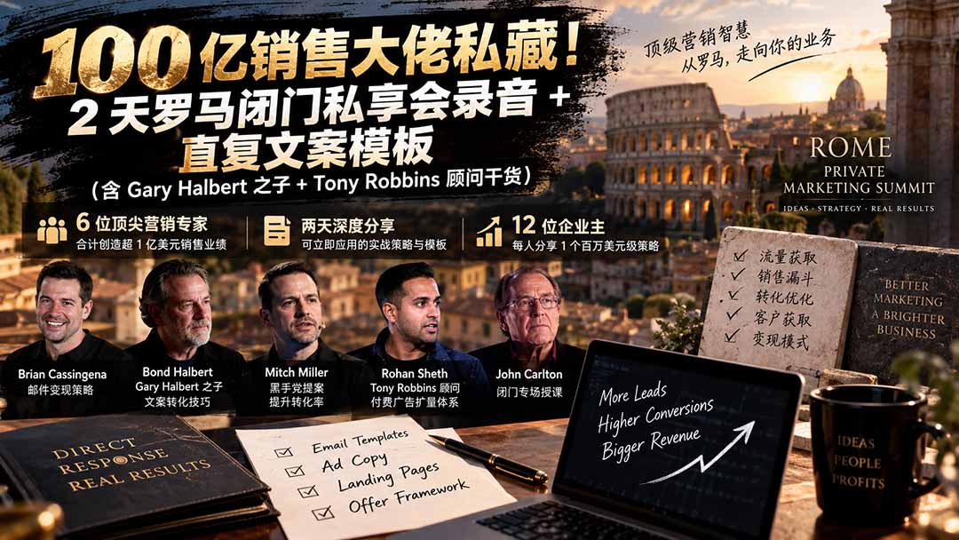 (20593期)100亿销售大佬私藏-无水印!2天罗马闭门私享会录音+直复文案模板【原创双语字幕】