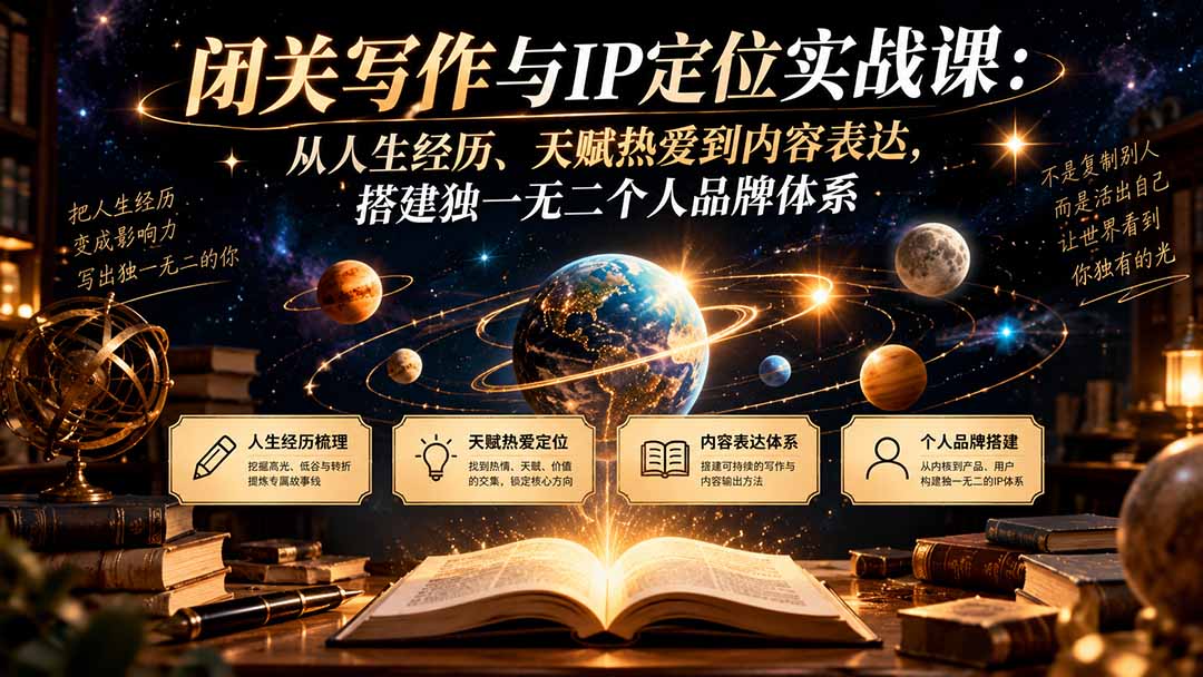 (20634期)闭关写作与IP定位实战课:从人生经历、天赋热爱到内容表达,搭建独一无二个人品牌体系