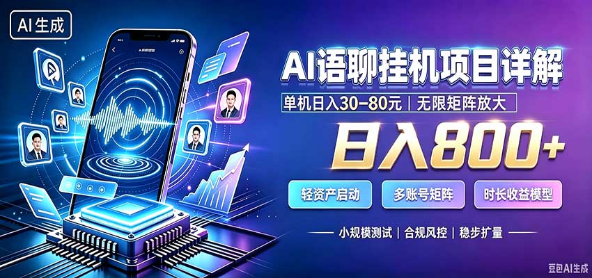 AI语聊挂机，日入800+，适用个人副业，工作室矩阵操作