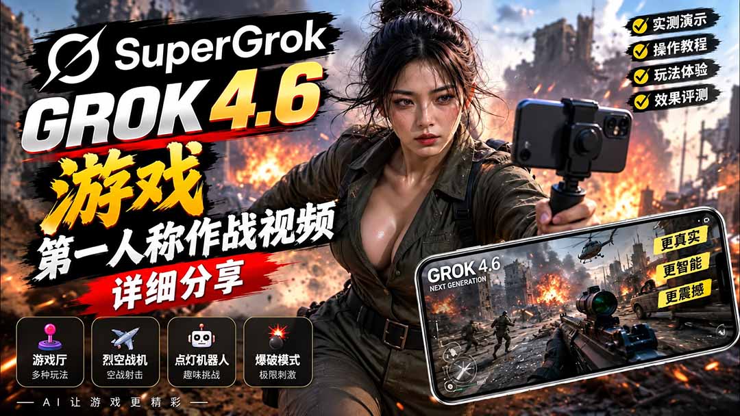 (20502期)Grok 4.6 也能做游戏?第一人称作战视频实测|玩法详细讲解