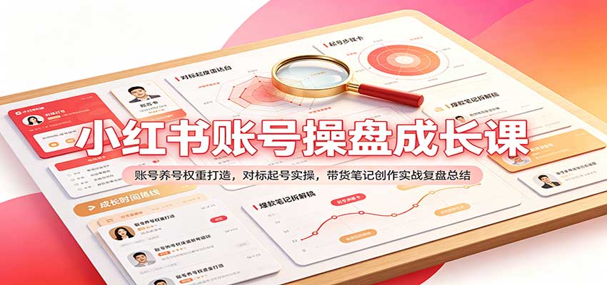 小红书账号操盘成长课：账号养号权重打造，对标起号实操，带货笔记创作实战复盘总结