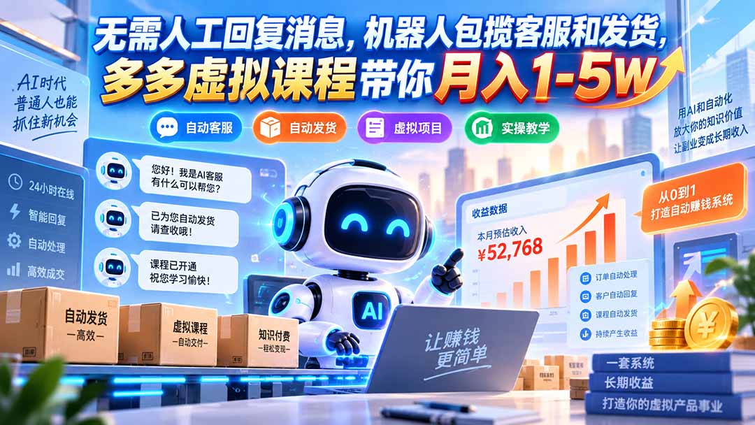 (20614期)无需人工回复消息,机器人包揽客服和发货,多多虚拟课程带你月入1-5W