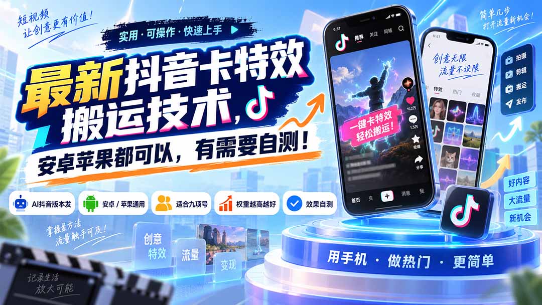 (20606期)最新抖音卡特效搬运技术,安卓苹果都可以,有需要自测!