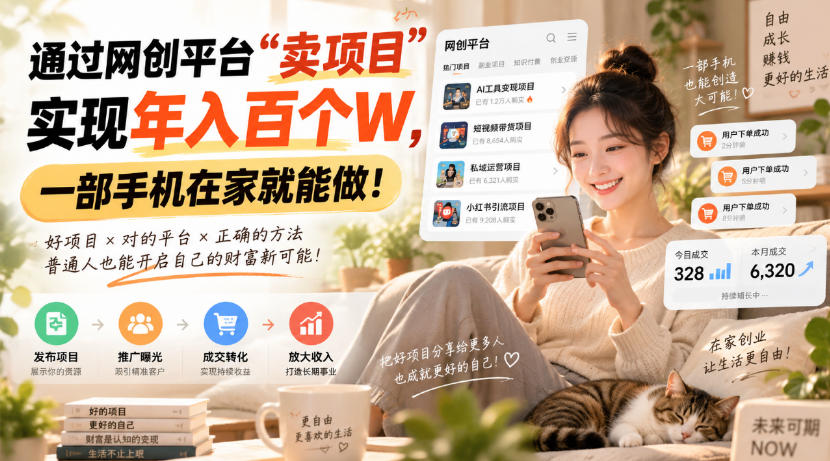 靠卖网创项目变现,一年拿下百万收益!一台手机就能操作!