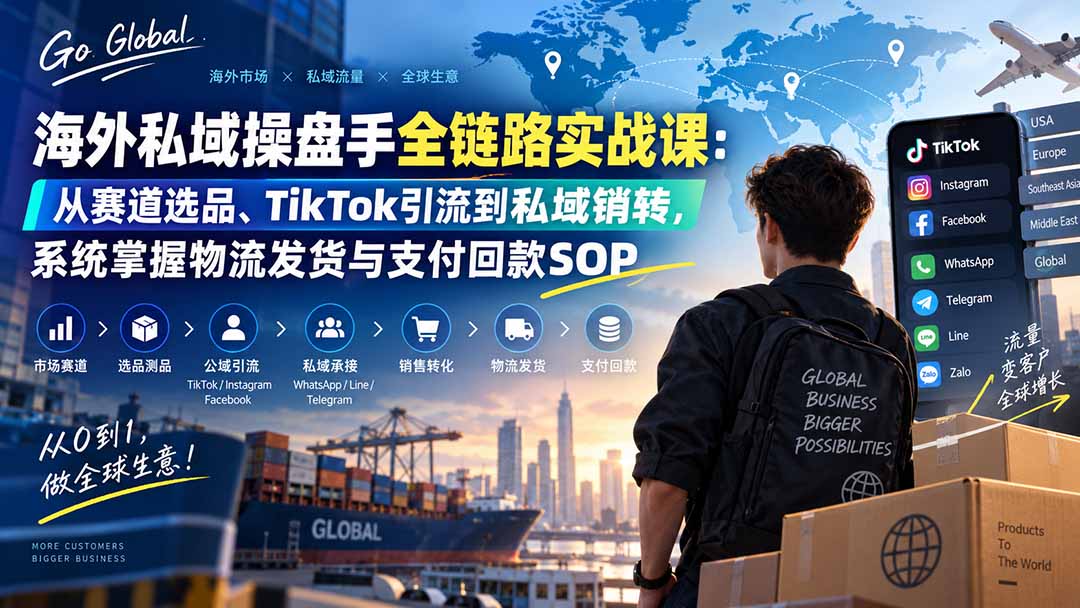 （20255期）海外私域操盘手全链路实战课：从赛道选品、TikTok引流到私域销转，系统掌握物流发货与支付回款SOP