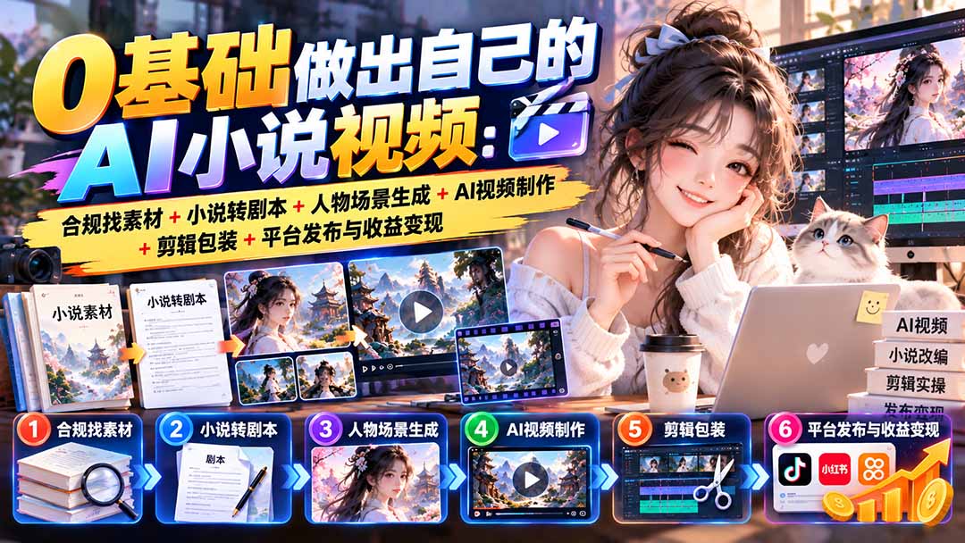 (20741期)0基础做出自己的AI小说视频:合规找素材+小说转剧本+人物场景生成+AI视频制作+剪辑包装+平台发布与收益变现