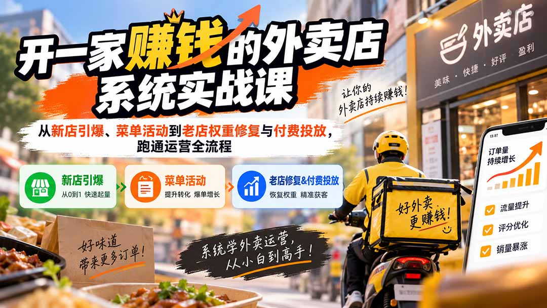 (20258期)开一家赚钱的外卖店系统实战课:从新店引爆、菜单活动到老店权重修复与付费投放,跑通运营全流程