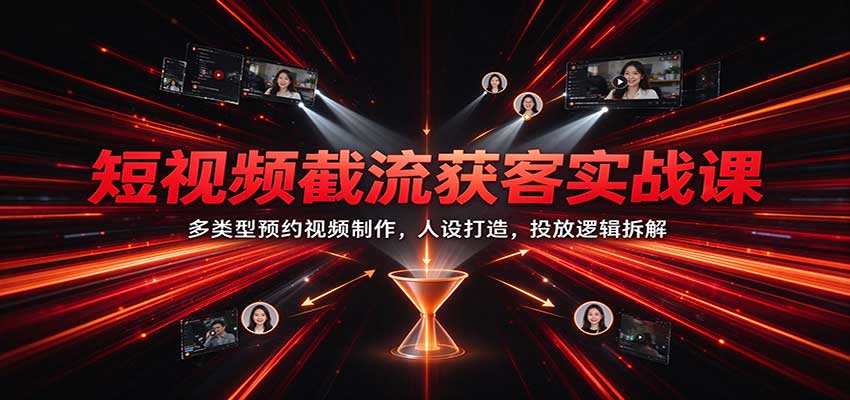 短视频截流获客实战课：多类型预约视频制作，人设打造，投放逻辑拆解