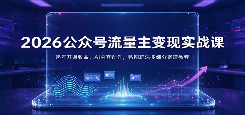 2026公众号流量主变现实战课:起号开通收益,AI内容创作,贴图玩法多细分赛道教程