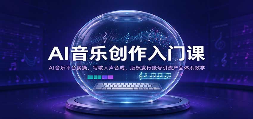 AI音乐创作入门课:AI音乐平台实操,写歌人声合成,版权发行账号引流产品体系教学