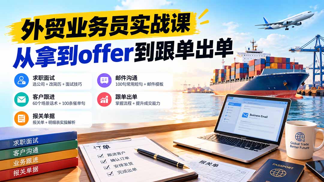 （20963期）外贸业务员从求职到出单实战课：教你筛选优质公司、优化简历、应对面试、客户跟进催单及出口报关操作篇