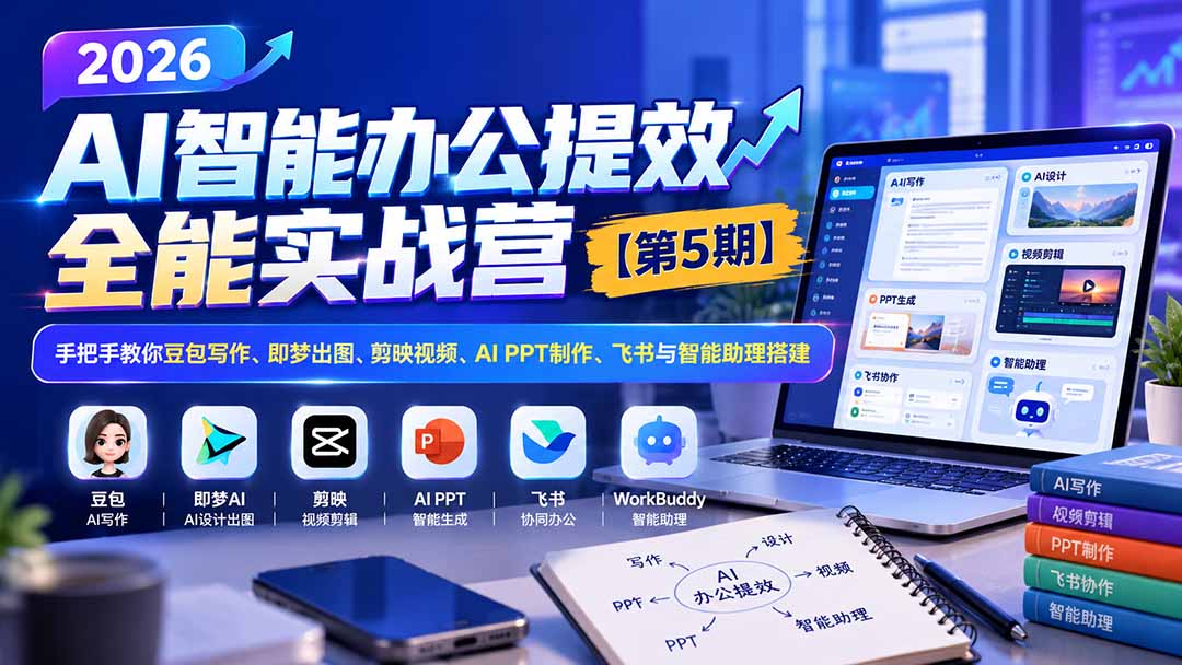 (21026期)2026AI智能办公提效实战营【第5期】-无水印:手把手教你豆包写作+即梦出图+剪映视频+AI PPT制作+飞书与智能助理搭建