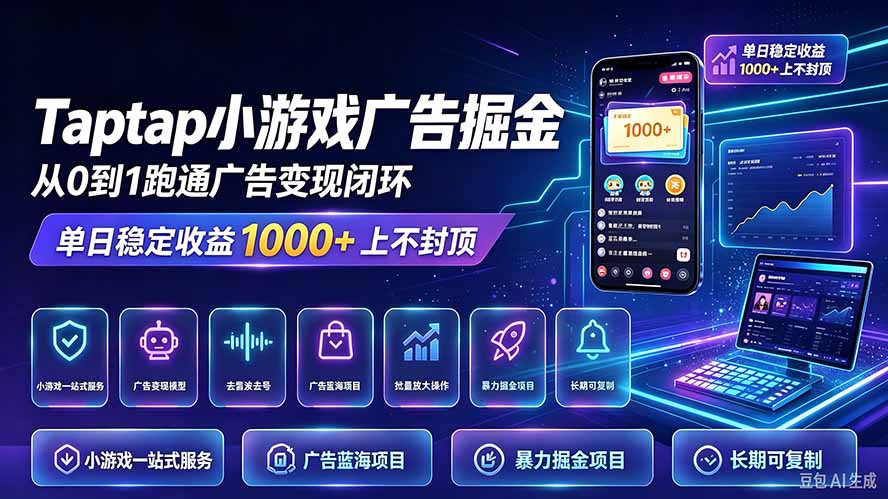 （21263期）TapTap小游戏广告掘金日赚收益1000+上不封顶
