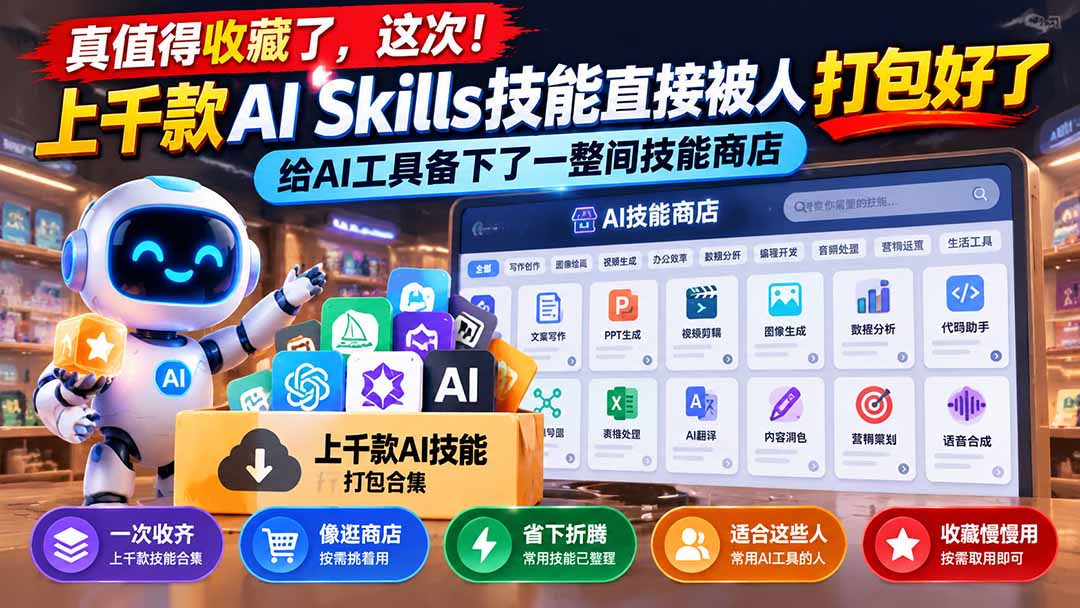 (21096期)真值得收藏了,这次!上千款AI Skills技能直接被人打包好了,给AI工具备下了一整间技能商店