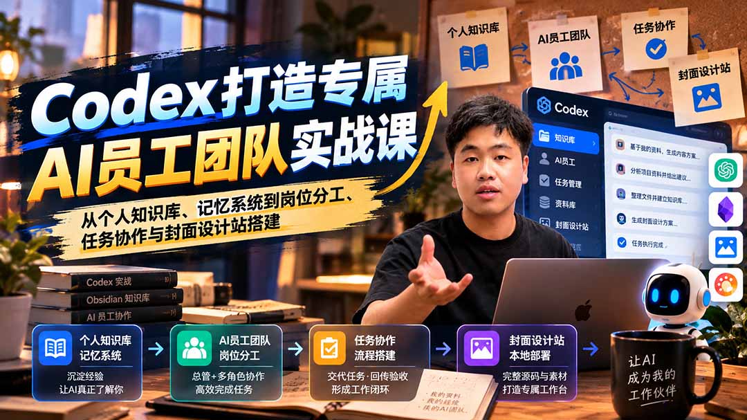 (20916期)【无水印】Codex打造专属AI员工团队实战课:从个人知识库、记忆系统到岗位分工、任务协作与封面设计站搭建