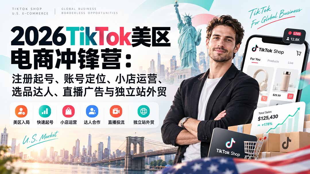 (20858期)2026TikTok美区电商冲锋营:注册起号、账号定位、小店运营、选品达人、直播广告与独立站外贸