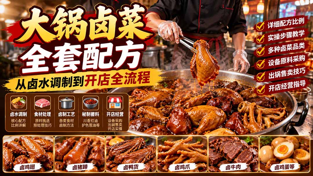 (21232期)大锅卤菜全套配方,从卤水调制到开店全流程,感觉学会了去摆摊也不错
