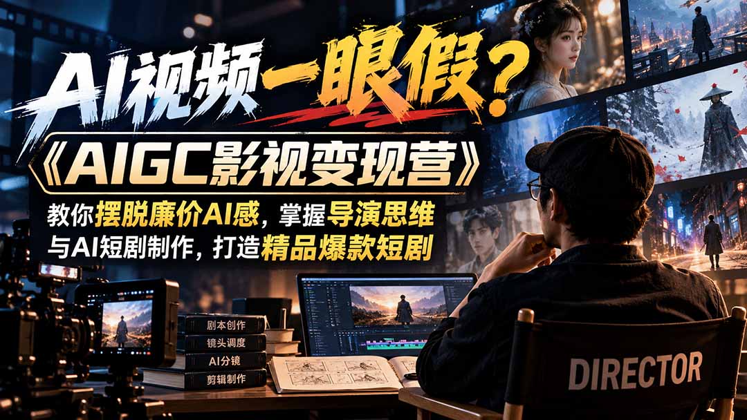 (21133期)【无水印】AI视频一眼假?《AIGC影视变现营》教你摆脱廉价AI感,掌握导演思维与AI短剧制作,打造精品爆款短剧