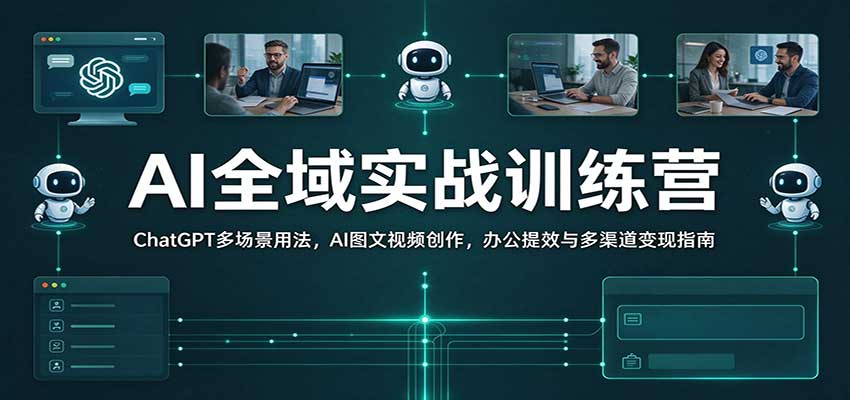 AI全域实战训练营：ChatGPT多场景用法，AI图文视频创作，办公提效与多渠道变现指南