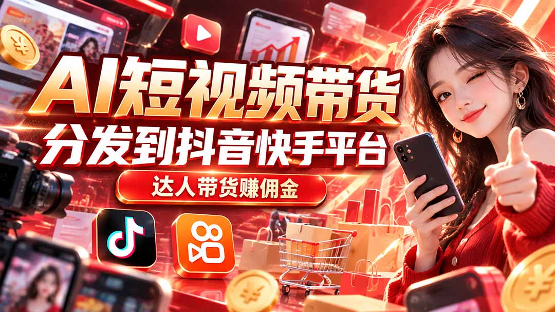 (20754期)【AI短视频带货】分发到抖音快手平台,达人带货赚佣金